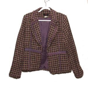 Vintage True Meaning Blazer Jacket Size Large Open front Plaid Peplum